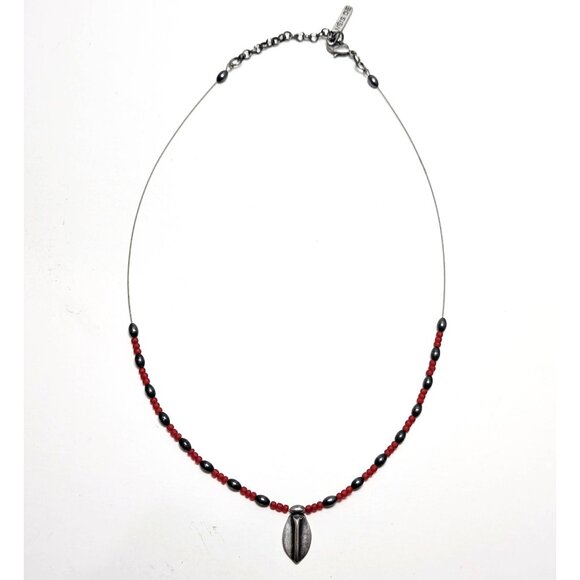 Vintage Y2K Silver Plate Designer Beaded Necklace Boho Grunge Punk Goth Art Deco - Picture 2 of 5